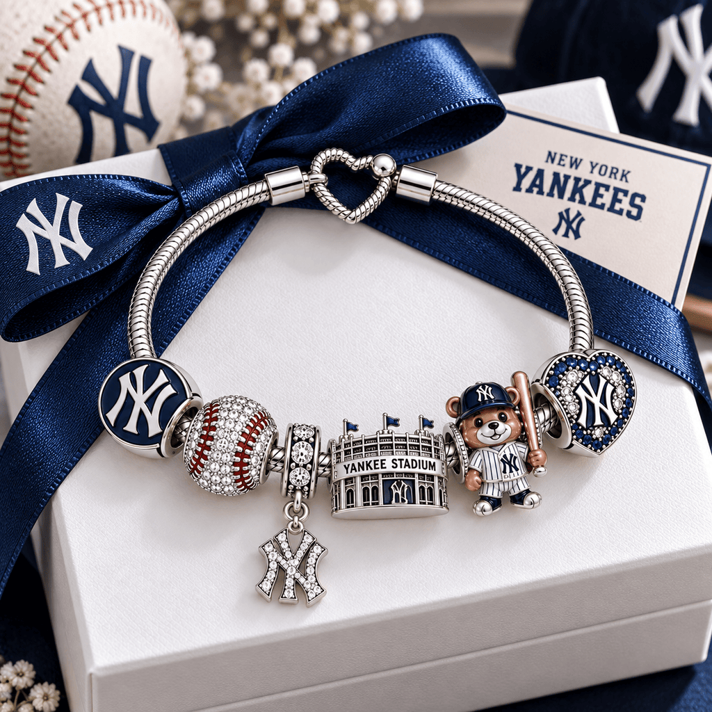 NYY Silver Charm Bracelet Set VTH