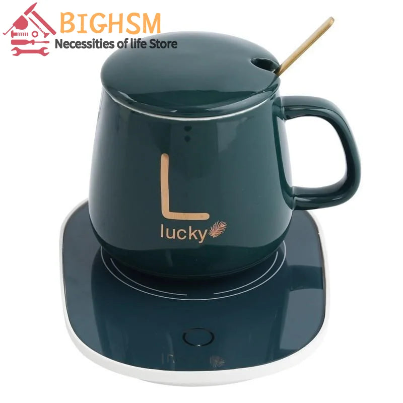 1 Set 55℃ Thermal Ceramic Mug Portable USB Rechargeable Heating Cup With Stainless Steel Spoon Gift Kit For Travel Office Gift