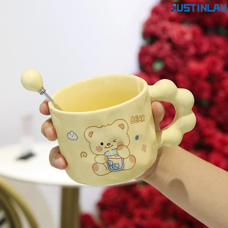JUSTINLAU Bear Mug Ceramic Cup Gift Water Mugs  Coffee Cup with Spoon Office Ceramic Mug Cup Suitable for Children's Use Cups