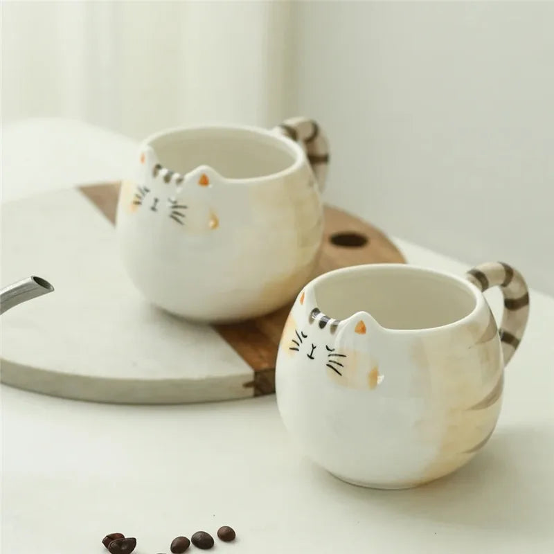 Hand Painted Cat Ceramic Mug Novelty Design Large Capacity Coffee Cup for Home Kitchen